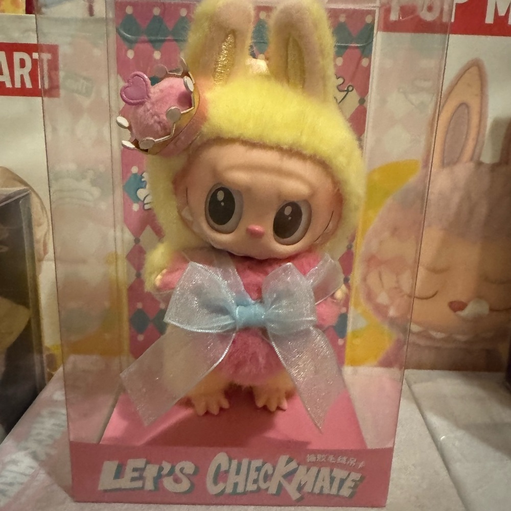 Cute Yellow and Pink Bunny Doll with Blue Bow